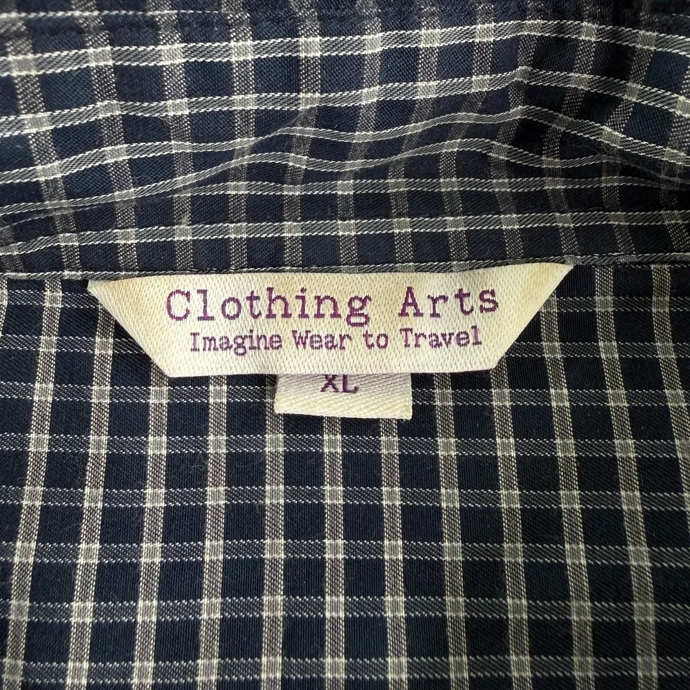 Clothing Arts Shirt Mens XL Blue Plaid Pick Pocket Proof P Cubed Travel Commute
